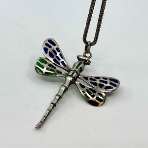 Rare Vintage Italian 925 Sterling Silver Dragonfly Pendant with Chain